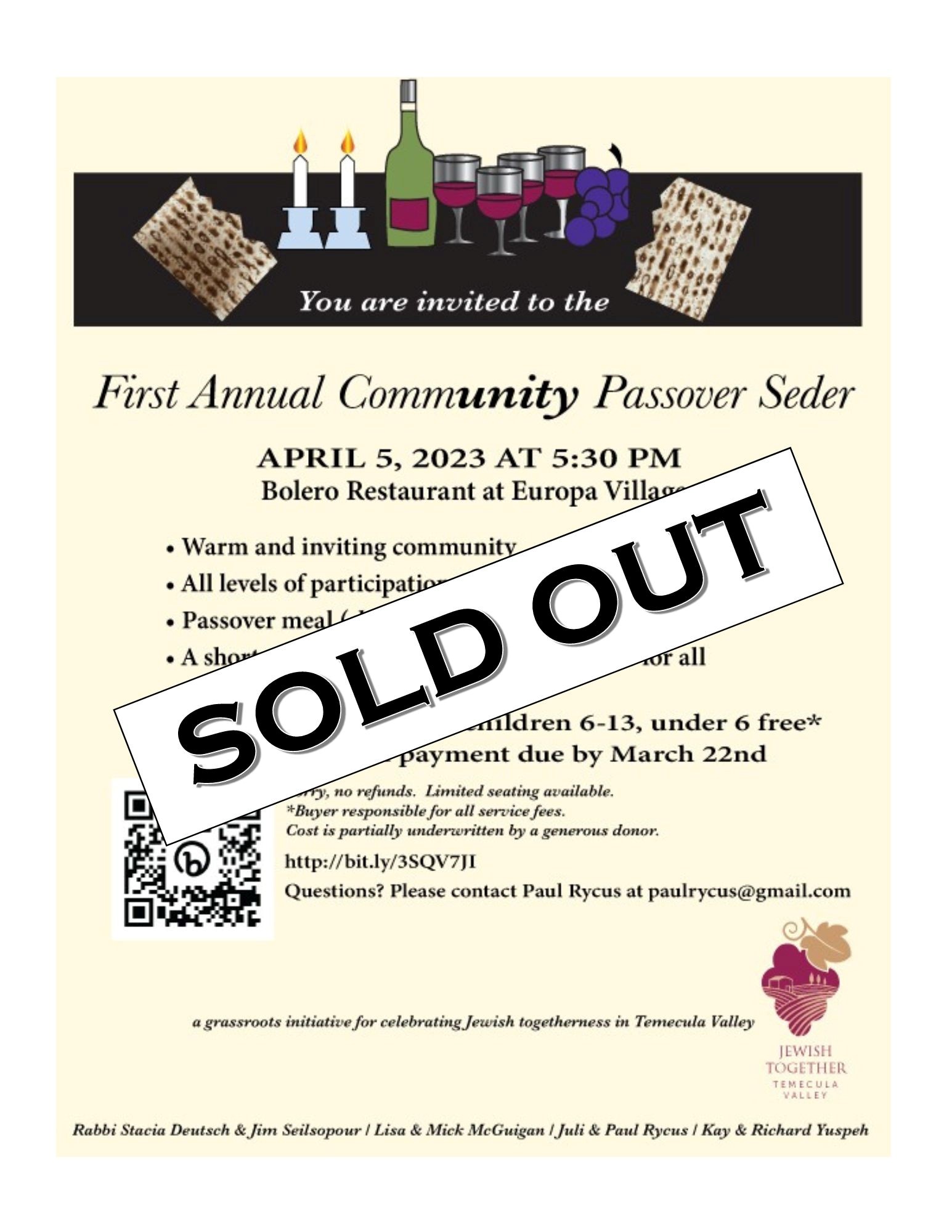 Passover Seder 2023 Sold Out